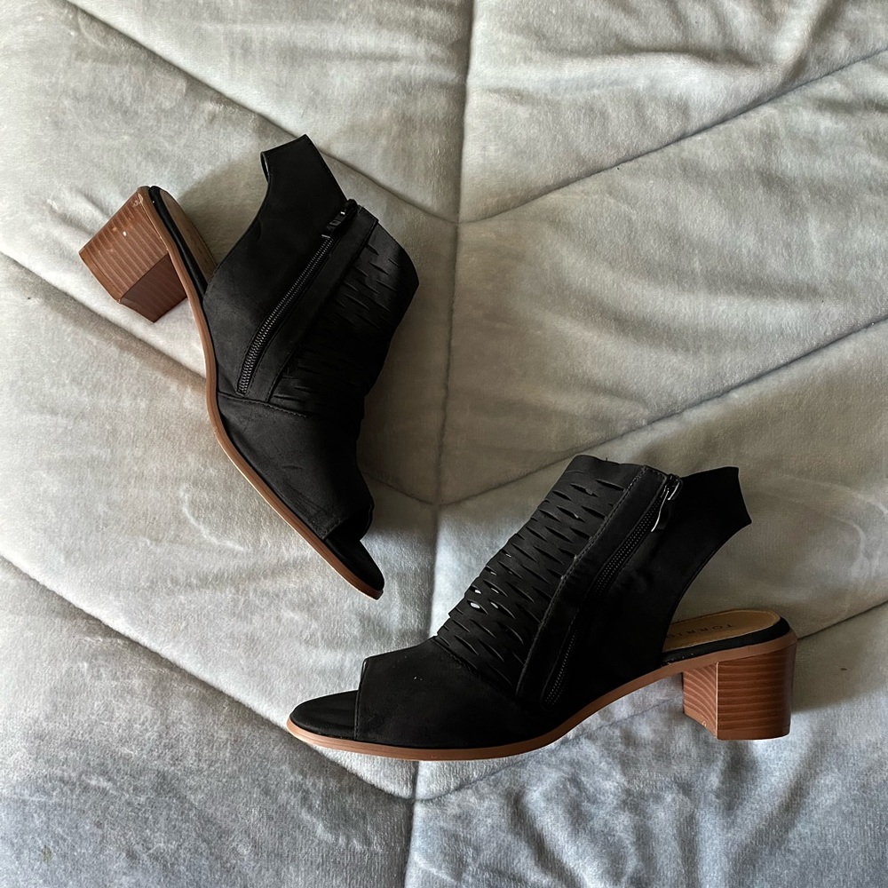 Torrid Black Woven Peep Toe Block Heel Boots